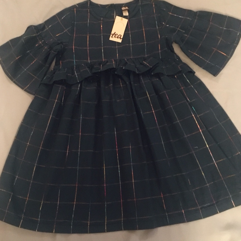 NWT Tea Collection Navy Plaid Ruffle  Dress